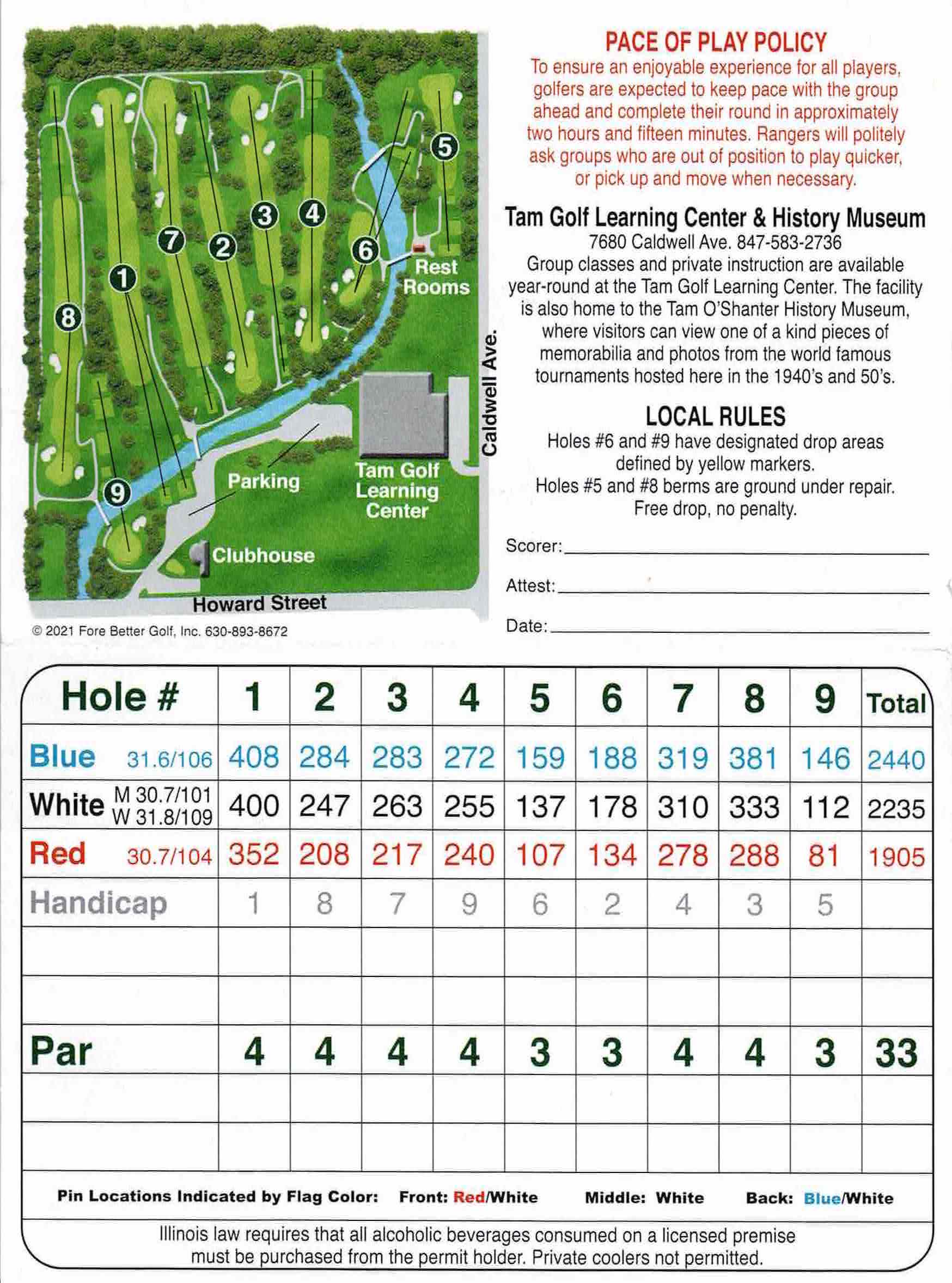 Scan of the scorecard from Tam O'Shanter Golf Course in Niles, Illinois. 