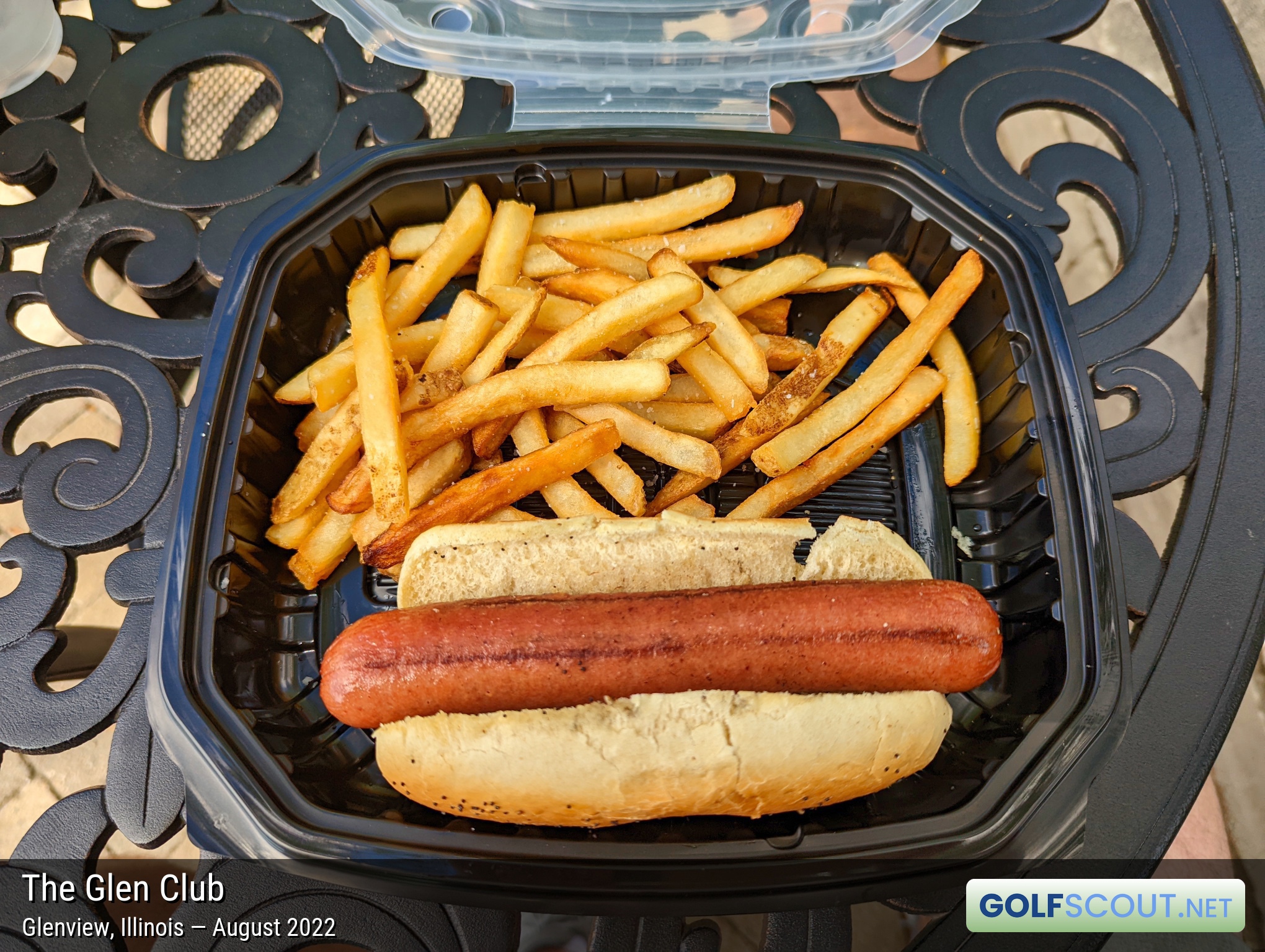 Photo of the food and dining at The Glen Club in Glenview, Illinois. Photo of the hot dog at The Glen Club in Glenview, Illinois.
