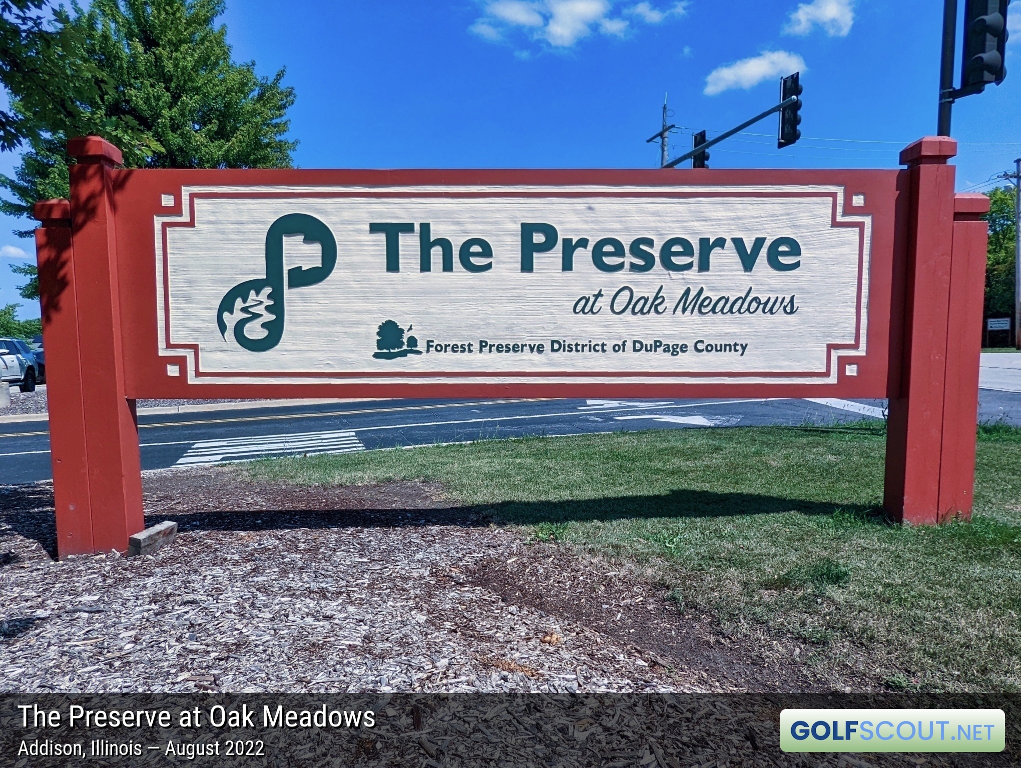 Sign at the entrance to The Preserve at Oak Meadows