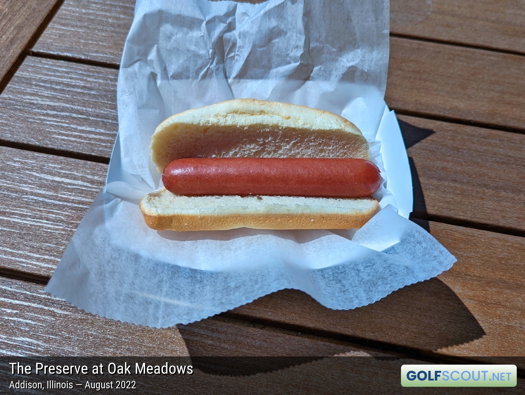 Photo of the food and dining at The Preserve at Oak Meadows in Addison, Illinois. Photo of the hot dog at The Preserve at Oak Meadows in Addison, Illinois.