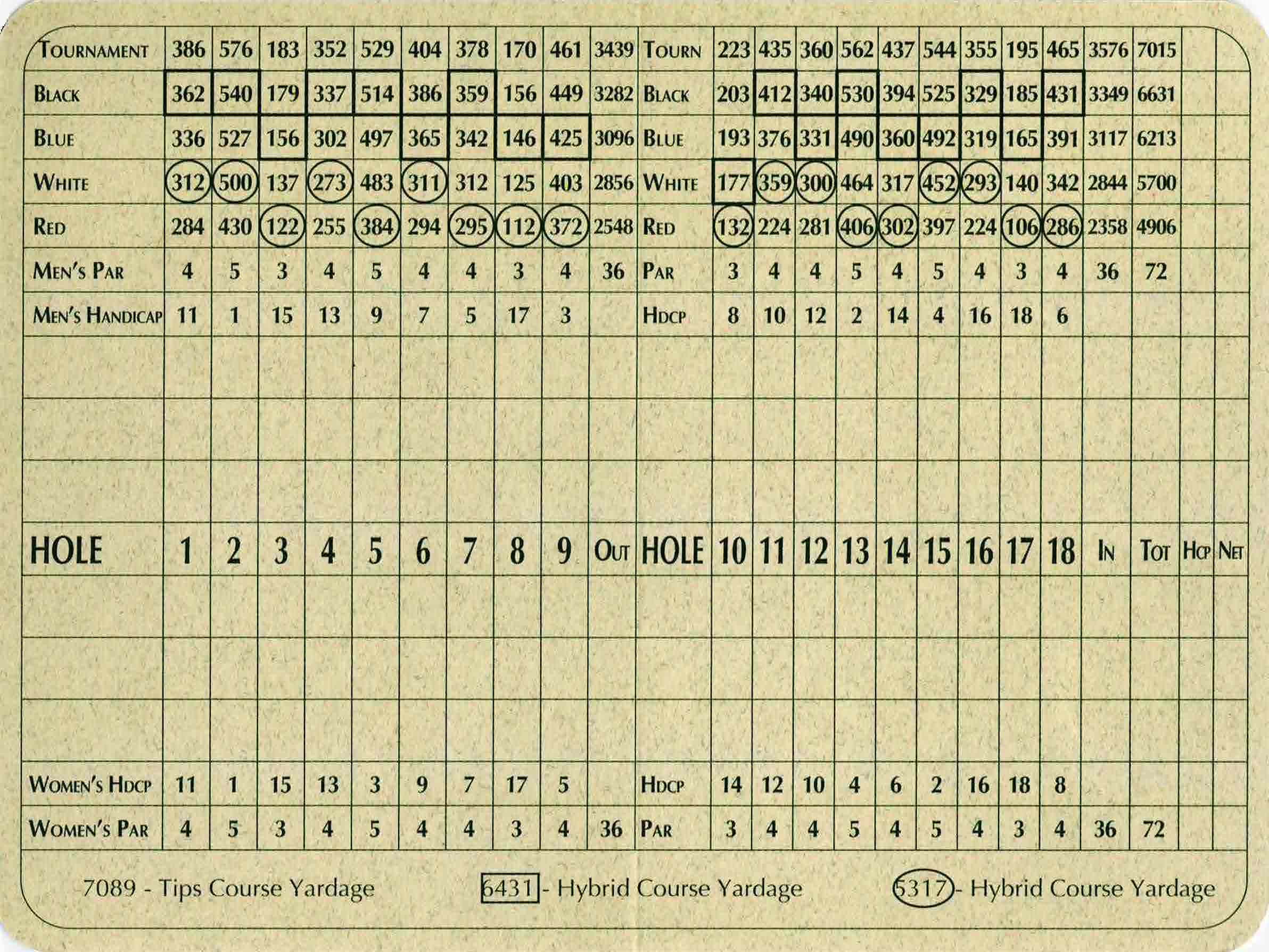 Scan of the scorecard from The Preserve at Oak Meadows in Addison, Illinois. 