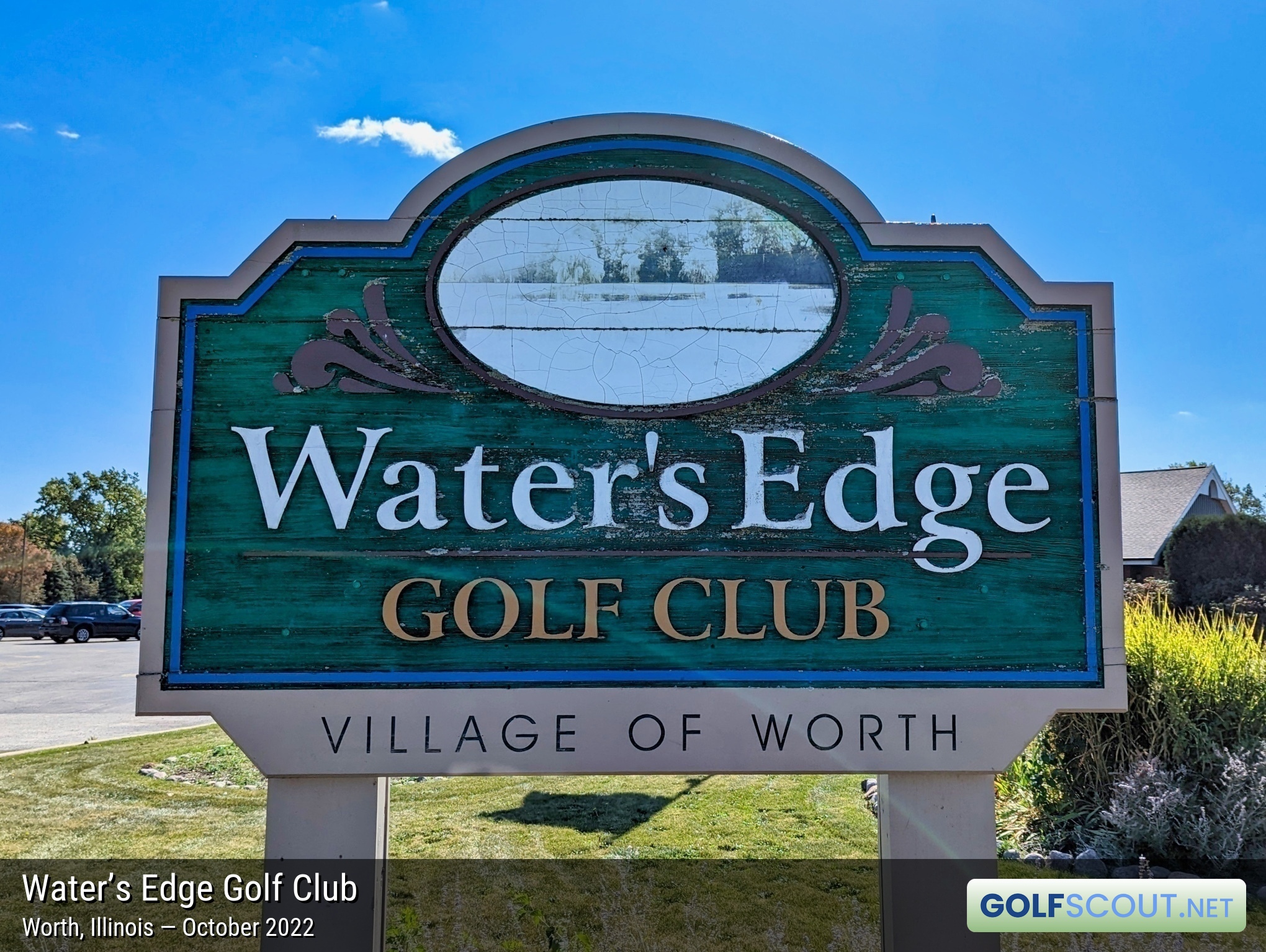 Sign at the entrance to Water’s Edge Golf Club