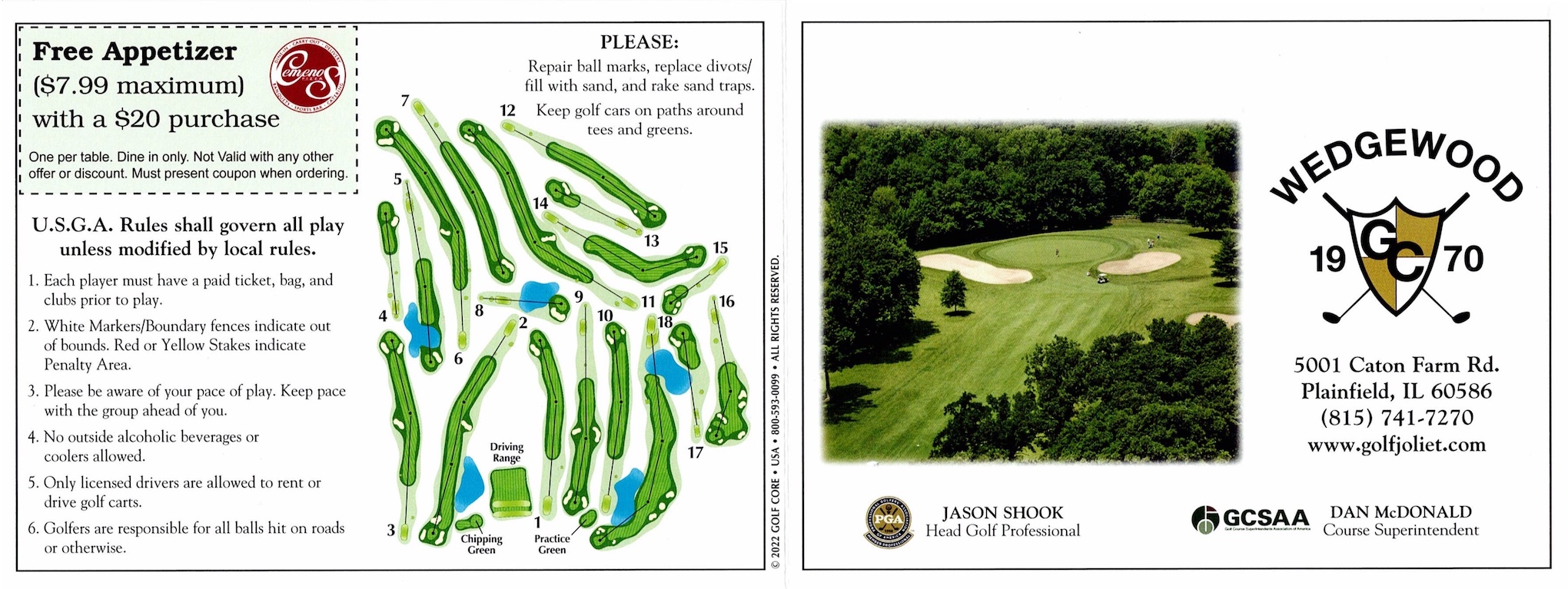 Scan of the scorecard from Wedgewood Golf Course in Plainfield, Illinois. 