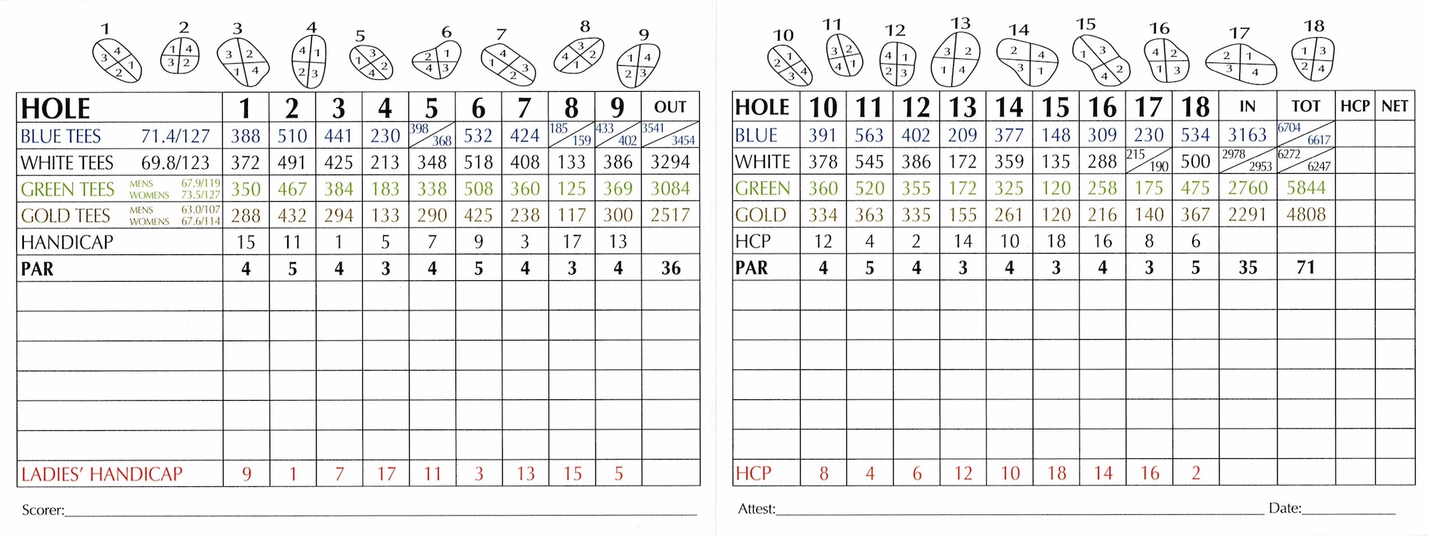 Scan of the scorecard from Wedgewood Golf Course in Plainfield, Illinois. 