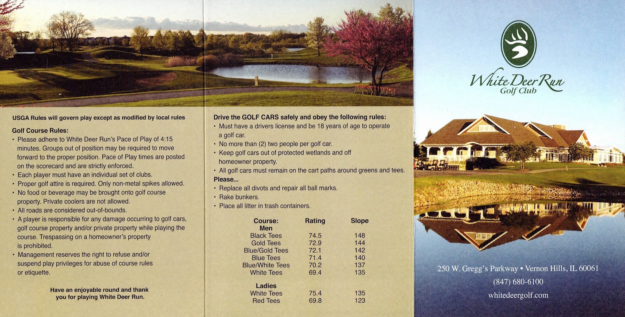 Scan of the scorecard from White Deer Run Golf Club in Vernon Hills, Illinois. 