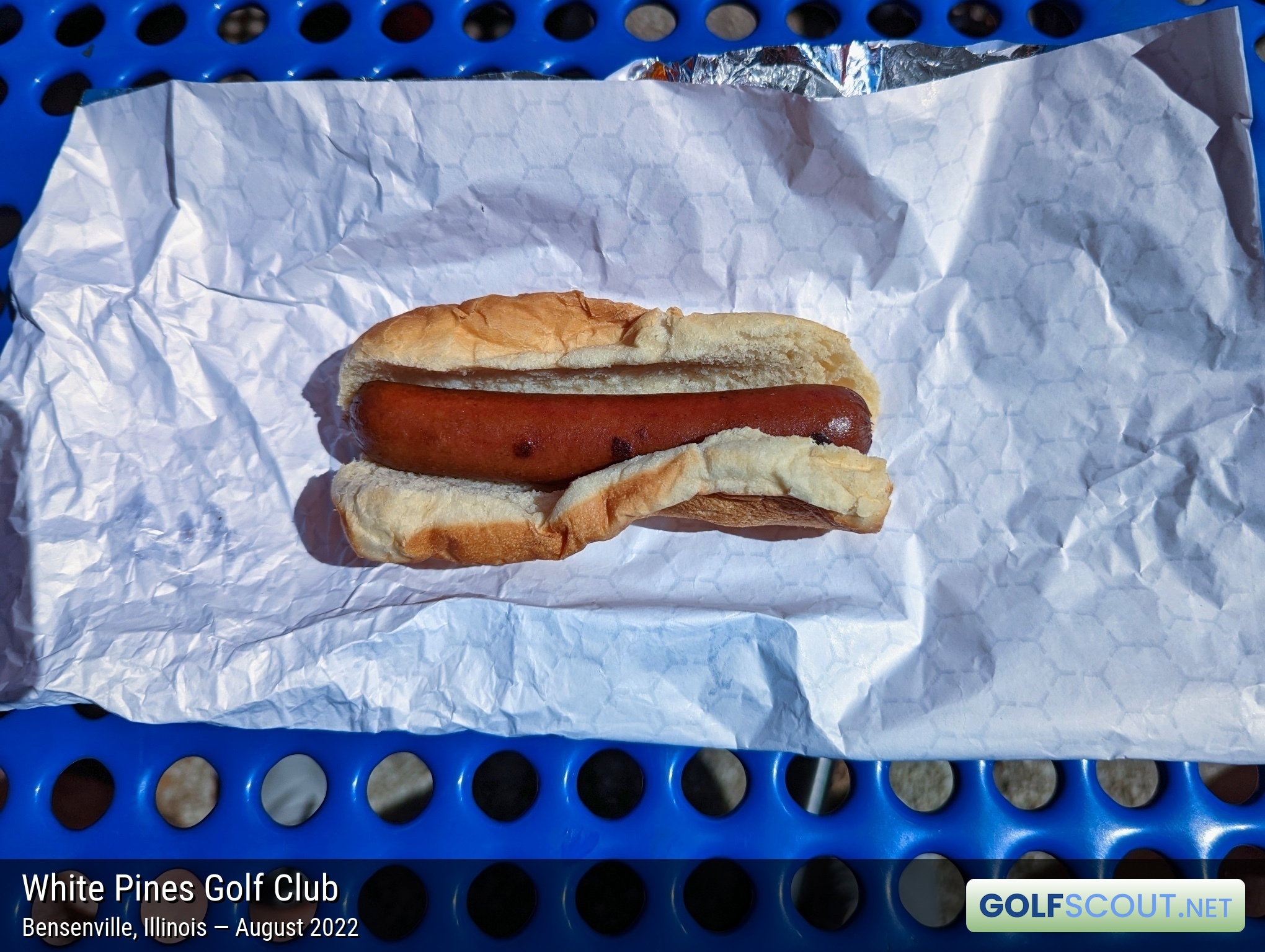 Photo of the food and dining at White Pines Golf Club in Bensenville, Illinois. Photo of the hot dog at White Pines Golf Club in Bensenville, Illinois.