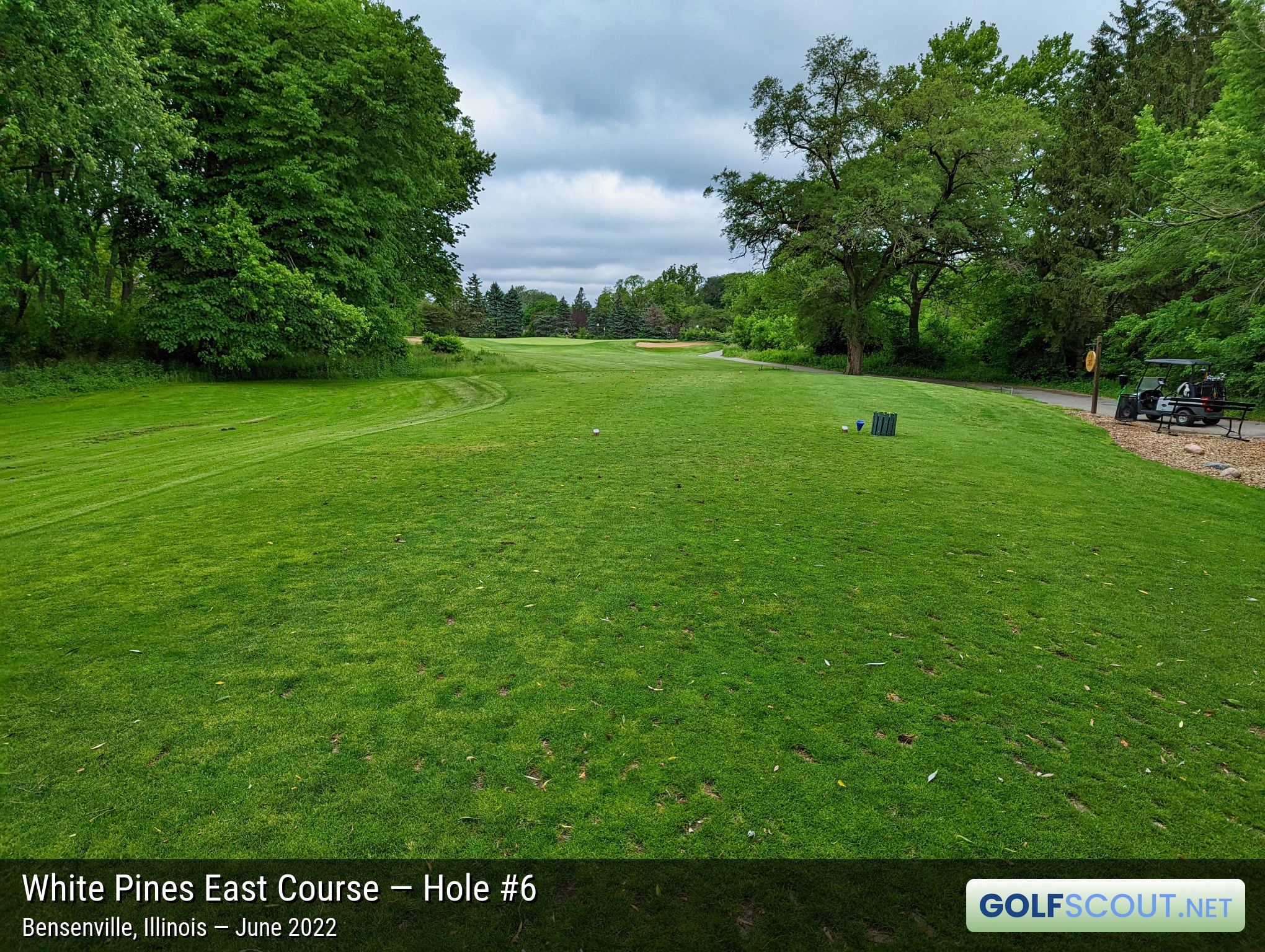 Photo of hole #6 at White Pines East Course in Bensenville, Illinois. 