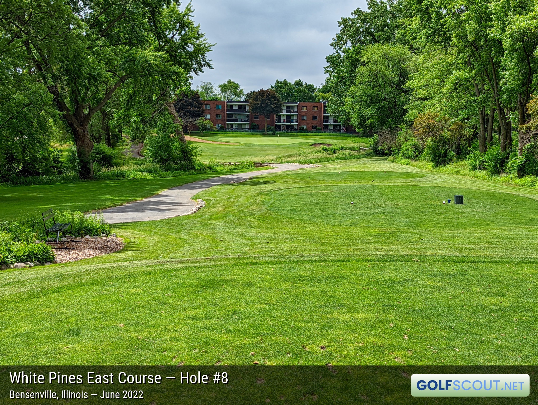 Photo of hole #8 at White Pines East Course in Bensenville, Illinois. 