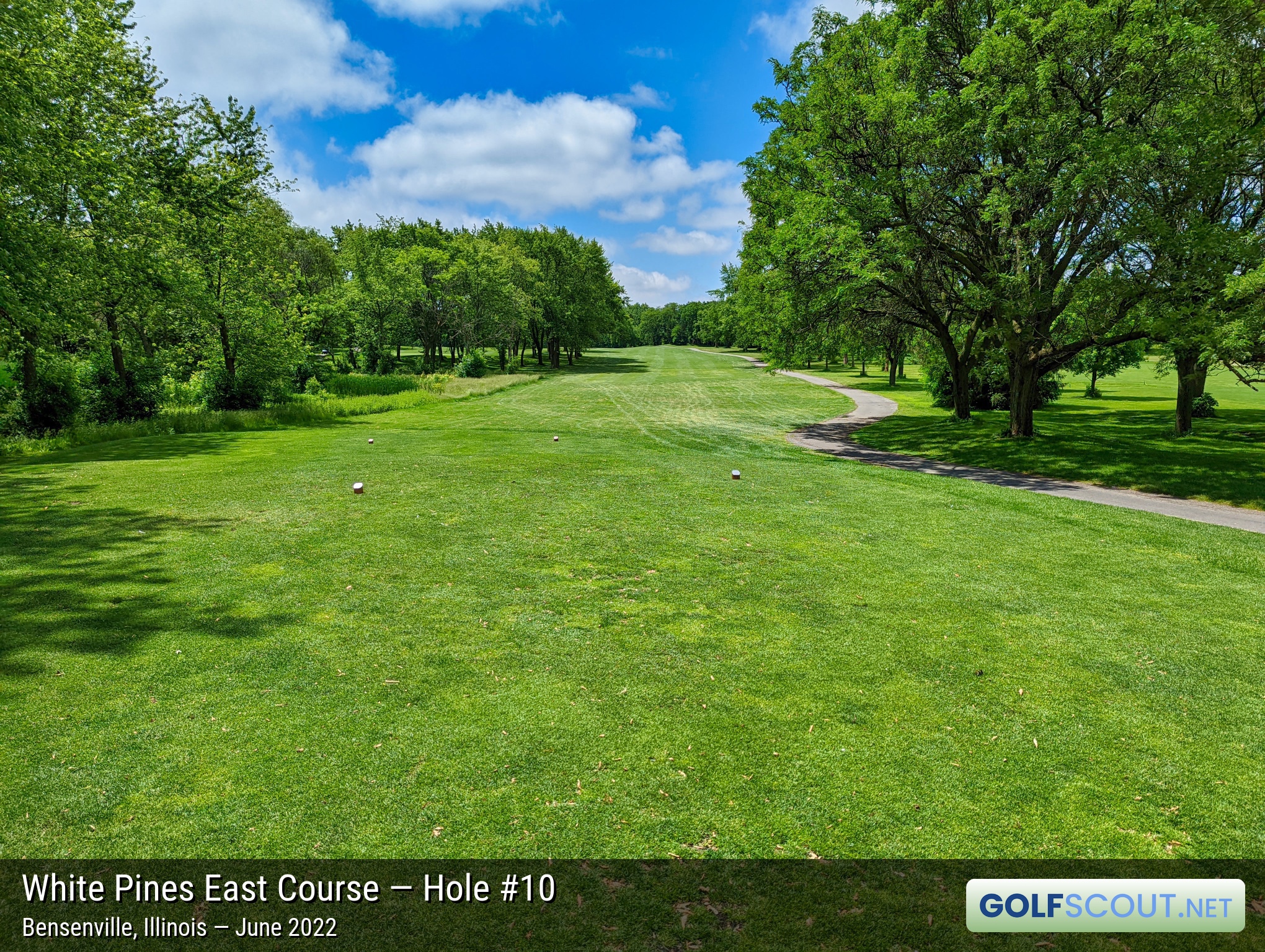 Photo of hole #10 at White Pines East Course in Bensenville, Illinois. 