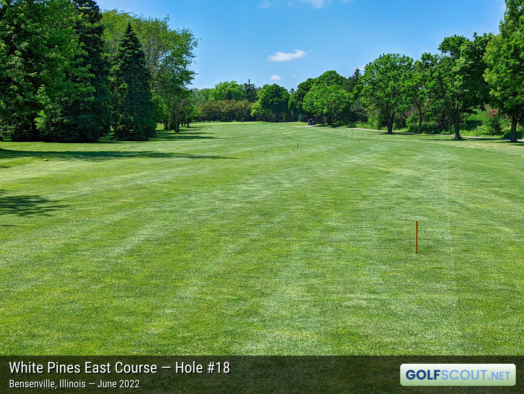 Photo of hole #18 at White Pines East Course in Bensenville, Illinois. 