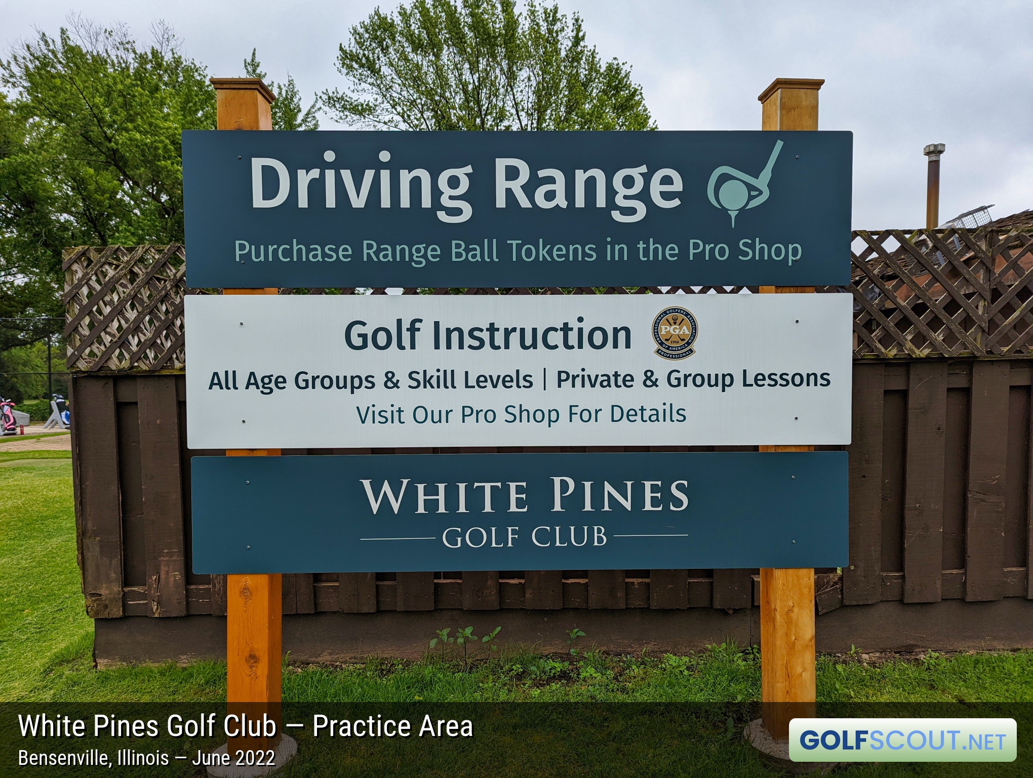 Photo of the practice area at White Pines East Course in Bensenville, Illinois. 