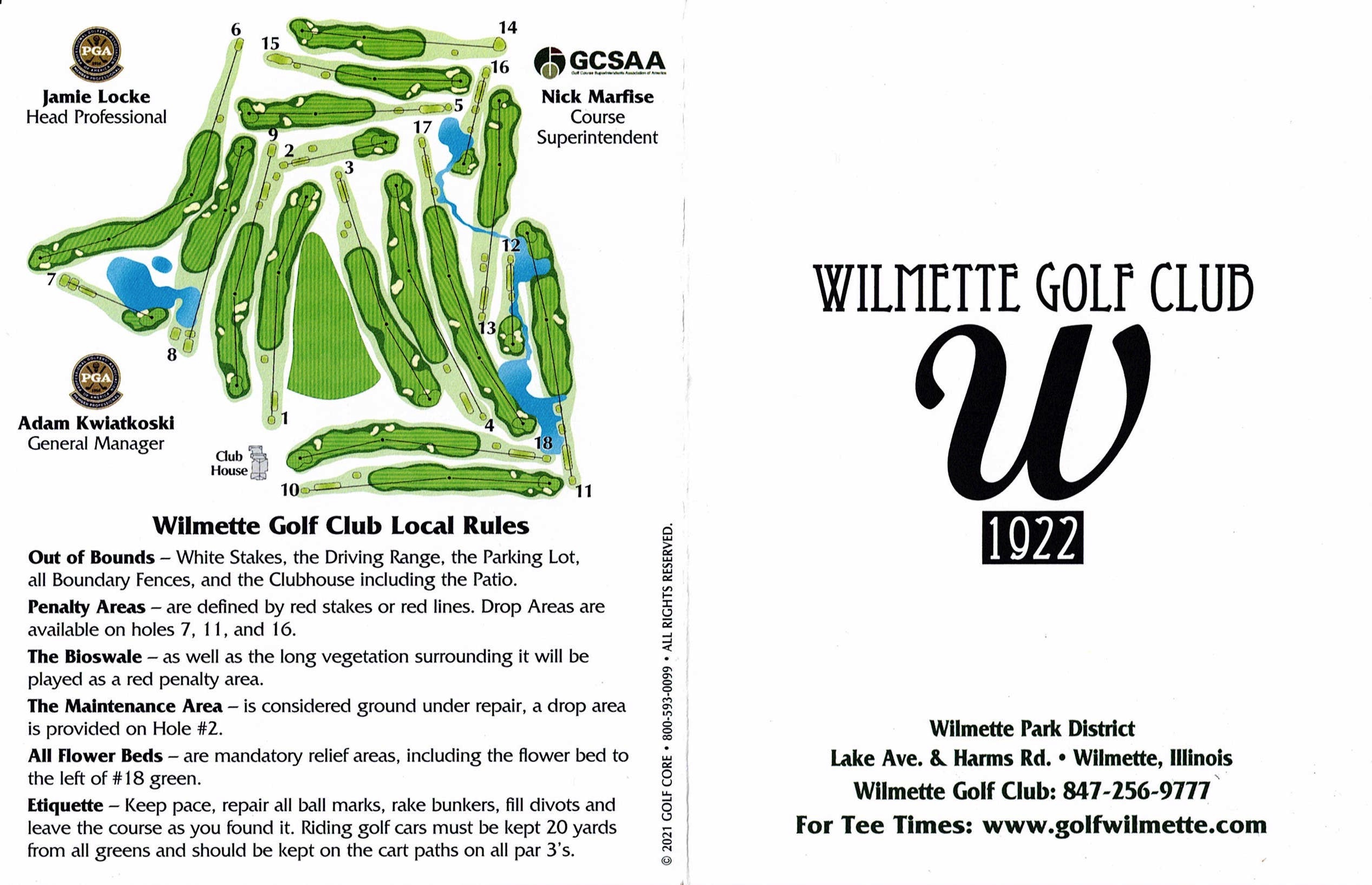 Scan of the scorecard from Wilmette Golf Club in Wilmette, Illinois. 