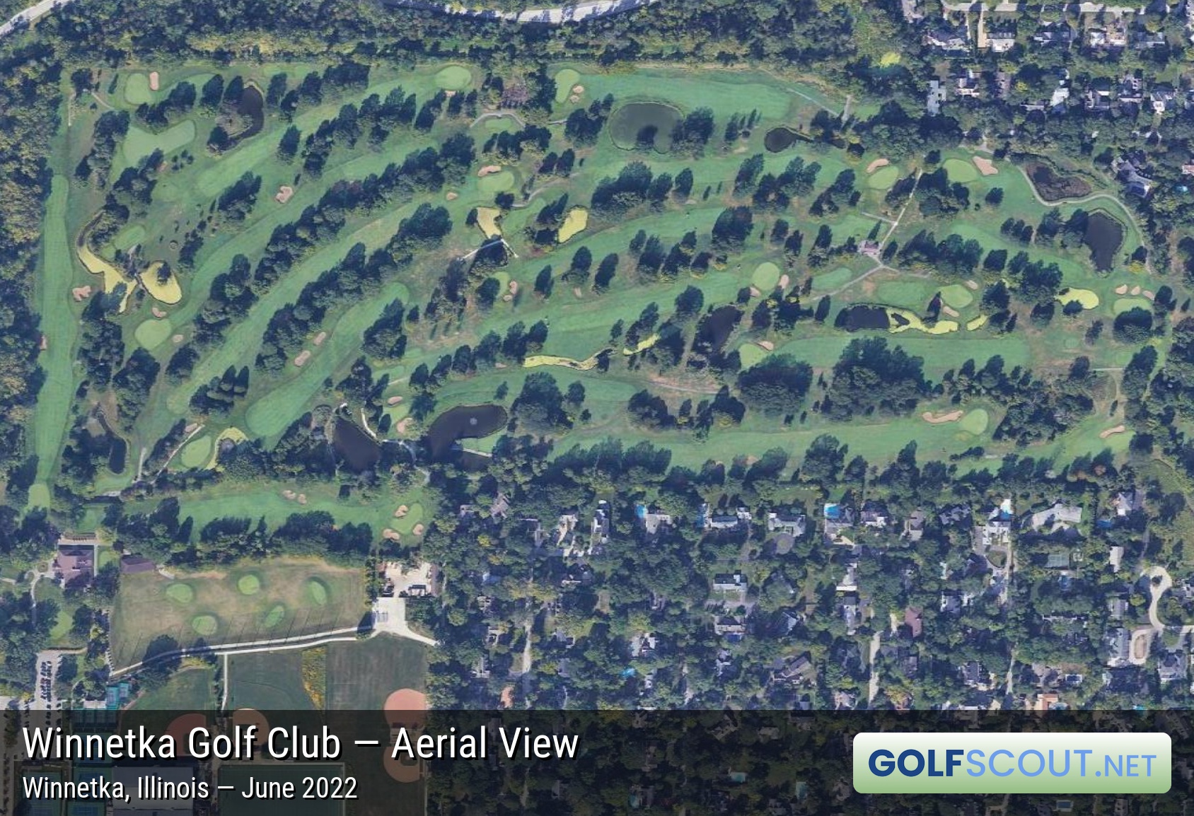 Aerial satellite imagery of Winnetka Golf Club in Winnetka, Illinois. 