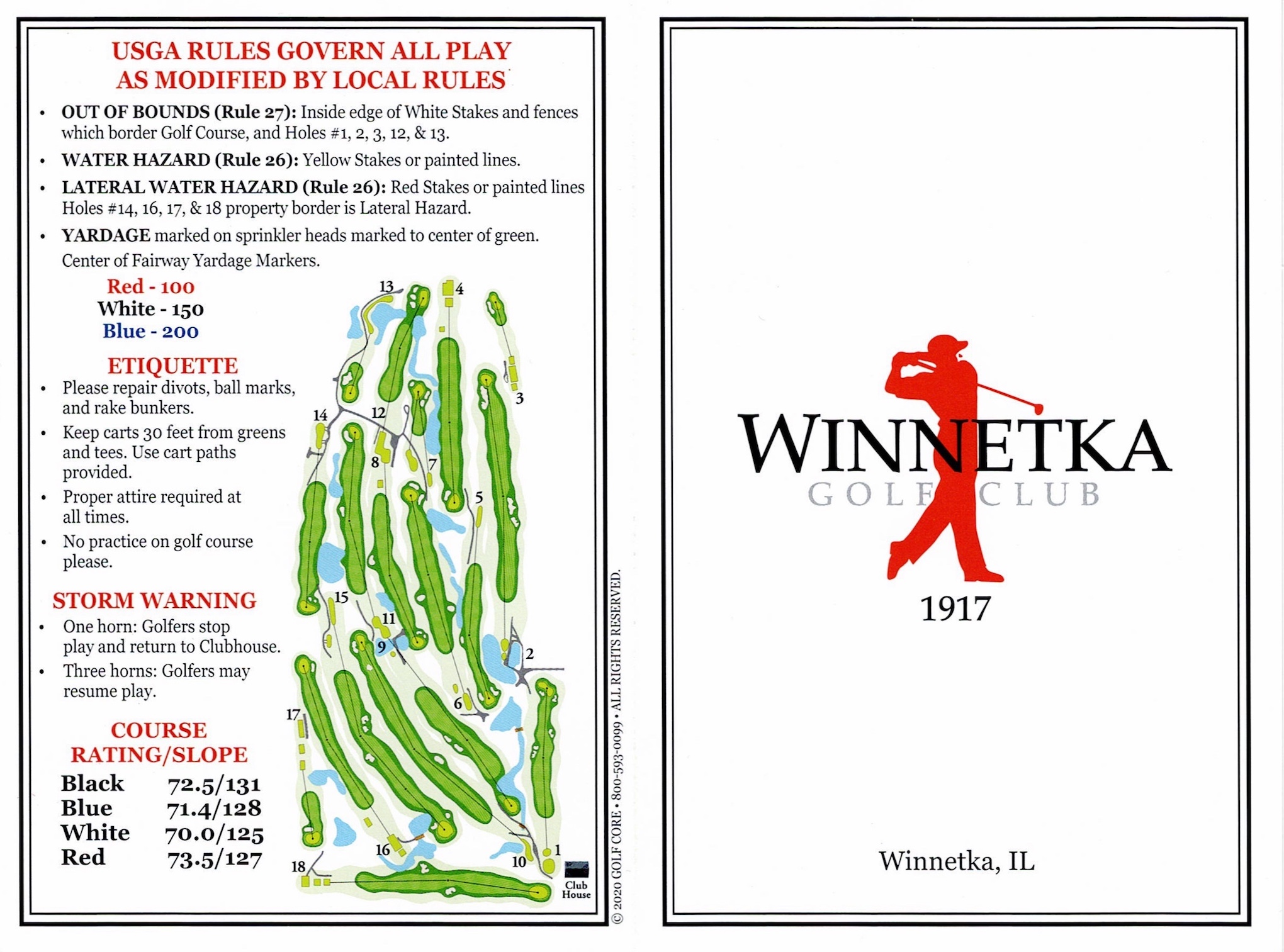 Scan of the scorecard from Winnetka Golf Club in Winnetka, Illinois. 